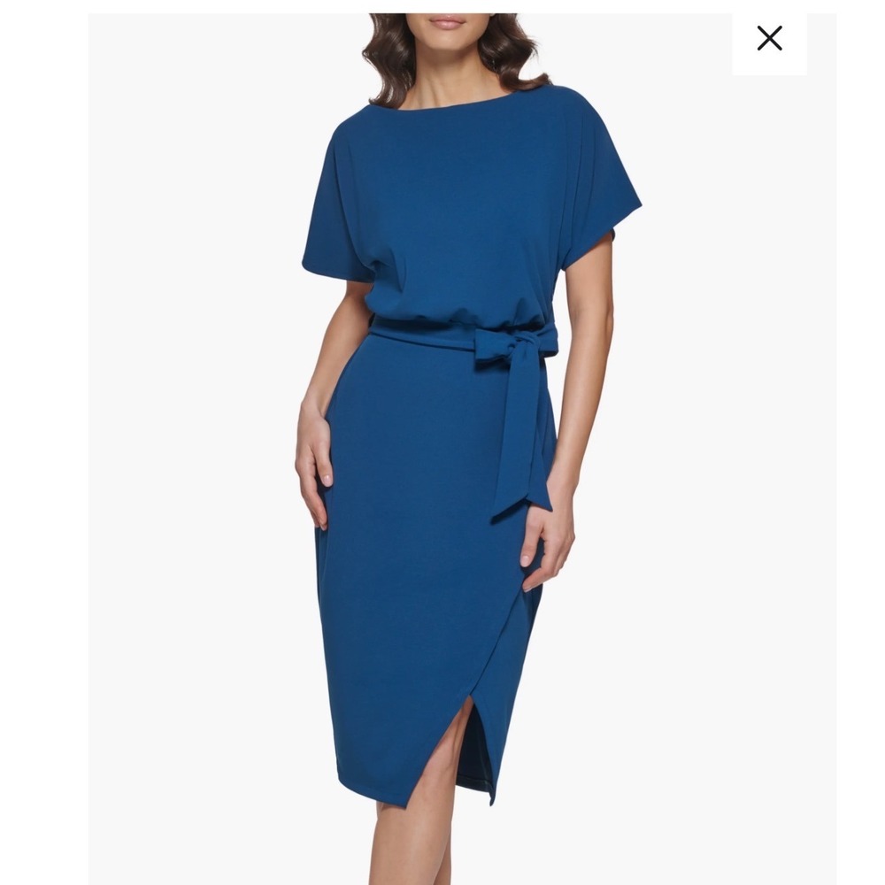 Kensie Sheath Dress Women 10 NWT Teal Blue Bateau Neck Envelope Hem